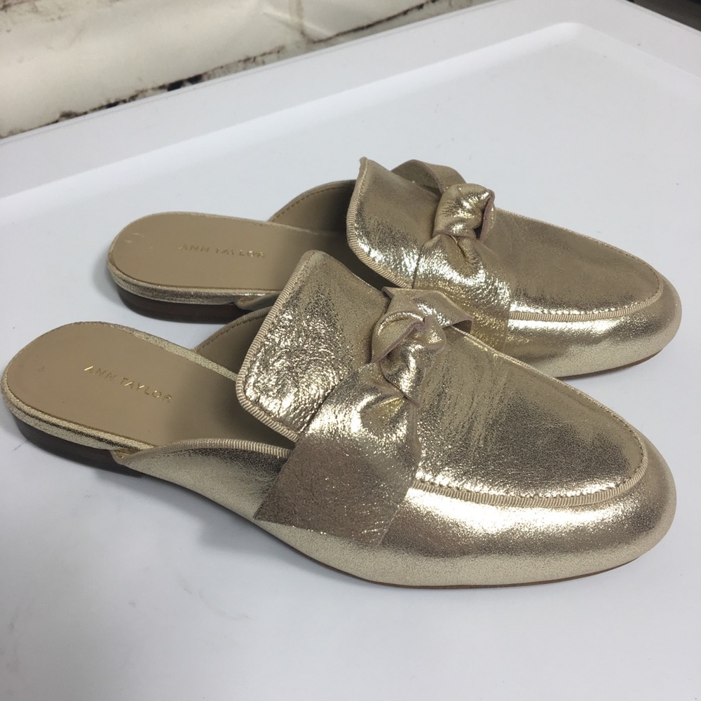 Ann Taylor Metallic Gold Knot Slip-On Mules